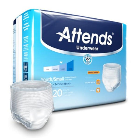 Attends Healthcare Products Underwear Attends Child Unisex Youth Small 22-34" Super Plus White 80/Ca - APP0710