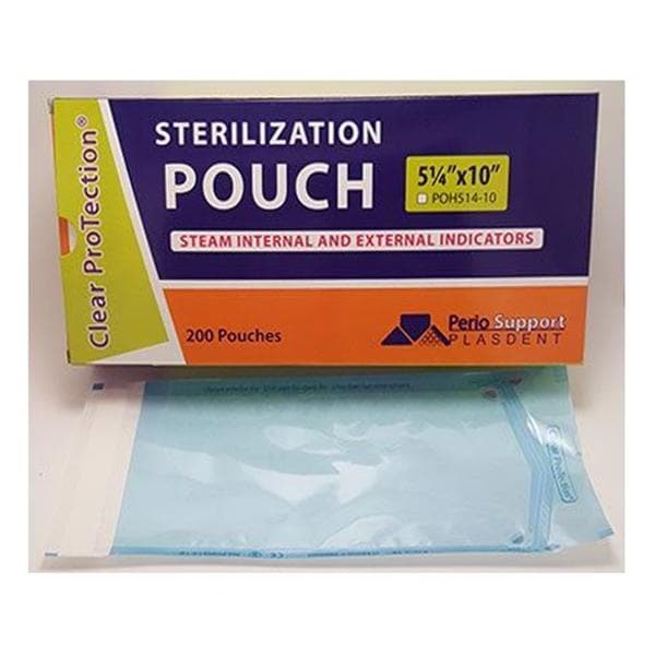 Plasdent (Perio Support Div) Pouch Sterilization Defend 5.25 in x 10 in Blue Tint 200/Bx - POH514-10