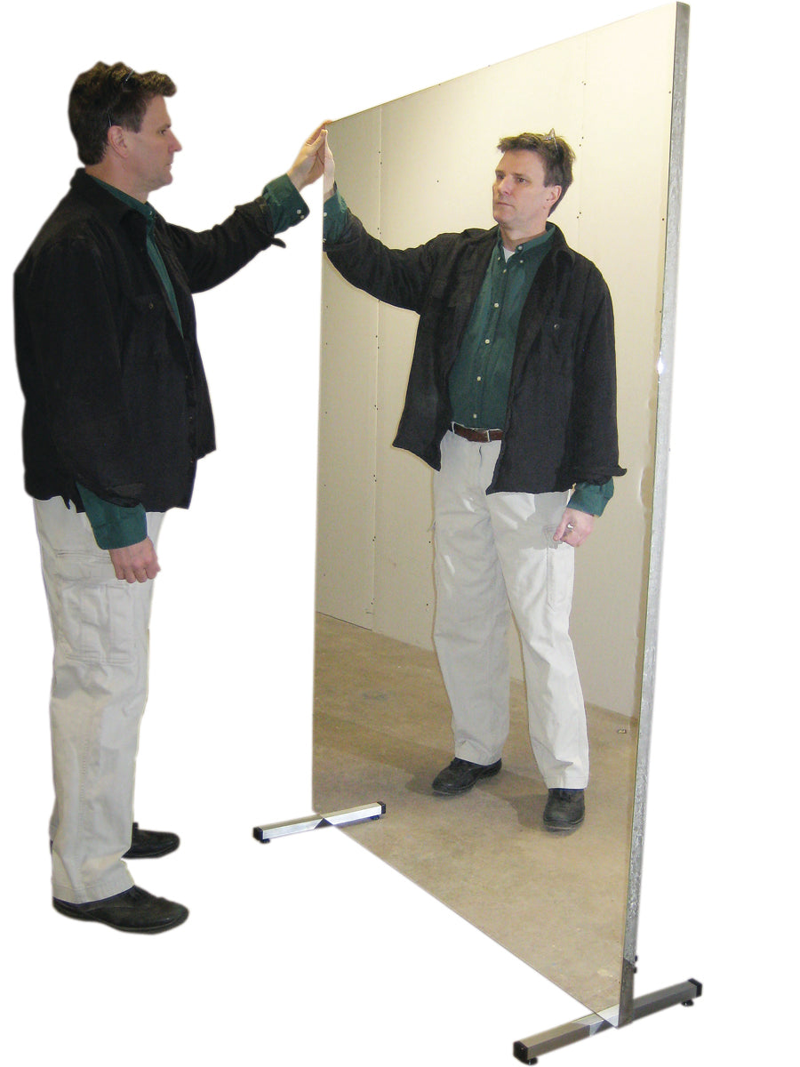 Glassless mirror, stationary with stand, vertical, 16" W x 48" H 