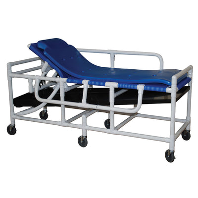 MJM International, shower gurney, three position elevating headrest, hard shell drain pan/hose