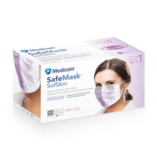 Medicom Mask Safe+Mask Sofskin ASTM Level 1 Lavender 50/Bx, 10 BX/CA - 2083