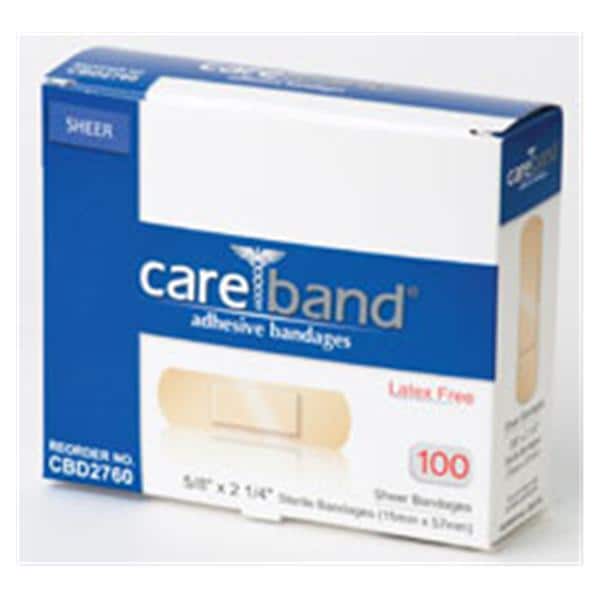 National Distribution & Contra Bandage Strips Fabric Careband .63x2.25" Flexible Sheer/Flesh LF 100/Bx, 24 BX/CA - ASO CBD2760-024-00