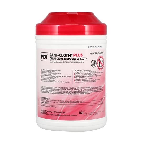 PDI Professional Disposables Cleaner & Disinfectant Surface Wipe Sani-Cloth Plus Large Canister 160/Pk, 12 PK/CA - Q89072