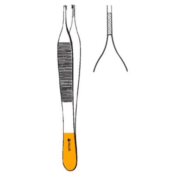 Sklar Instruments Forcep Tissue Adson-Brown 4-3/4" Cross Serrated Straight 7x7 Sd-Tth SS/TC Each - 51-1447