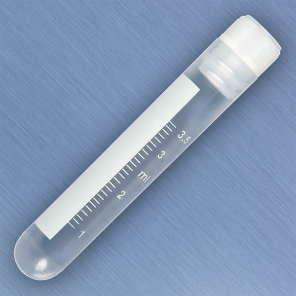Globe Scientific CryoClear Vials, 4.0mL, STERILE, Internal Threads, Attached Screwcap with Co-Molded Thermoplastic Elastomer (TPE) Sealing Layer, Round Bottom, Printed Graduations, Writing Space and Barcode - GS-3004