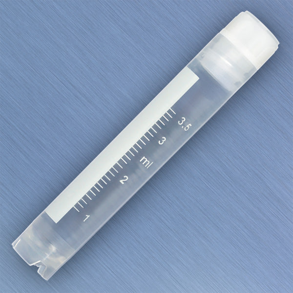Globe Scientific CryoClear Vials, 4.0mL, STERILE, Internal Threads, Attached Screwcap with Co-Molded Thermoplastic Elastomer (TPE) Sealing Layer, Round Bottom, Self-Standing, Printed Graduations, Writing Space and Barcode	 Case of 500 - GS-3005
