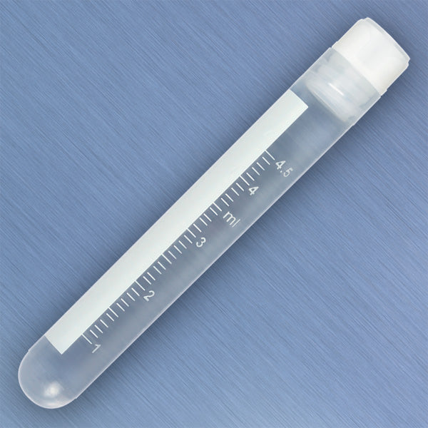 Globe Scientific CryoClear Vials, 5.0mL, STERILE, Internal Threads, Attached Screwcap with Co-Molded Thermoplastic Elastomer (TPE) Sealing Layer, Round Bottom, Printed Graduations, Writing Space and Barcode