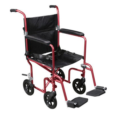 Drive Medical Deluxe Fly-Weight Aluminum Transport Chair with Removable Casters - RTLFW19RW-RD
