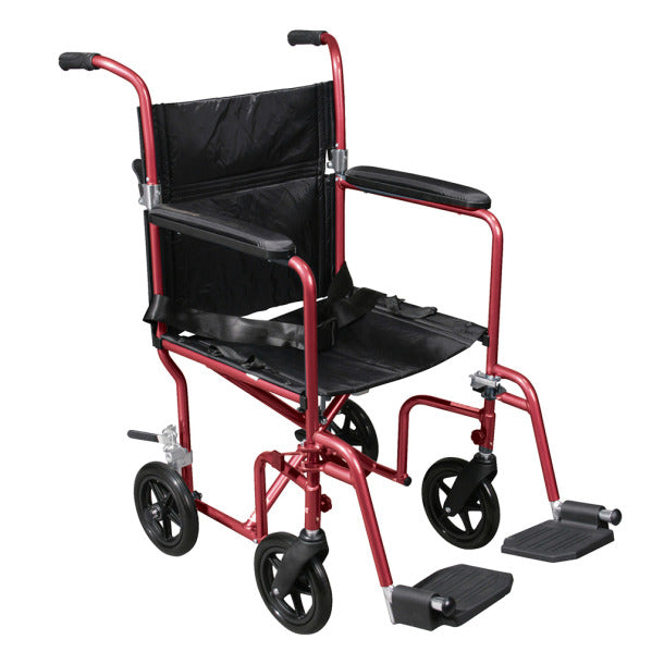 Drive Medical Deluxe Fly-Weight Aluminum Transport Chair with Removable Casters - RTLFW19RW-RD