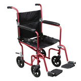 Drive Medical Deluxe Fly-Weight Aluminum Transport Chair with Removable Casters - RTLFW19RW-RD