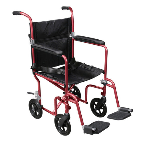 Drive Medical Deluxe Fly-Weight Aluminum Transport Chair with Removable Casters - RTLFW19RW-RD