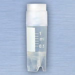Globe Scientific CryoCLEAR vials, 1.0mL and 2.0mL, STERILE, External Threads, Attached Screwcap with Co-Molded Thermoplastic Elastomer (TPE) Sealing Layer, Conical and Round Bottom, Printed Graduations, Writing Space and Barcode, 50 of Bag