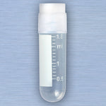 Globe Scientific CryoCLEAR vials, 1.0mL and 2.0mL, STERILE, External Threads, Attached Screwcap with Co-Molded Thermoplastic Elastomer (TPE) Sealing Layer, Conical and Round Bottom, Printed Graduations, Writing Space and Barcode, 50 of Bag