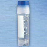 Globe Scientific CryoClear Vials, 2.0mL, STERILE, Blue Cap, External Threads, Attached Screwcap with Co-Molded Thermoplastic Elastomer (TPE) Sealing Layer, Round Bottom, Self-Standing, Printed Graduations, Writing Space and Barcode