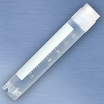 Globe Scientific CryoClear tubes, 3.0mL, 4.0mL, and 5.0mL, STERILE, External Threads, Attached Screwcap with Co-Molded Thermoplastic Elastomer (TPE) Sealing Layer, Round Bottom, Self-Standing, Printed Graduations, Writing Space and Barcode