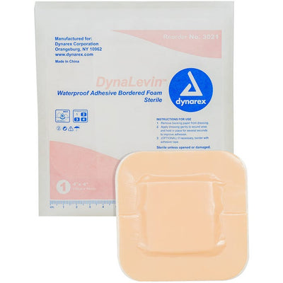 Dynarex DynaLevin Waterproof Adhesive Bordered Foam Dressings case of 12 Quantity per box: 10