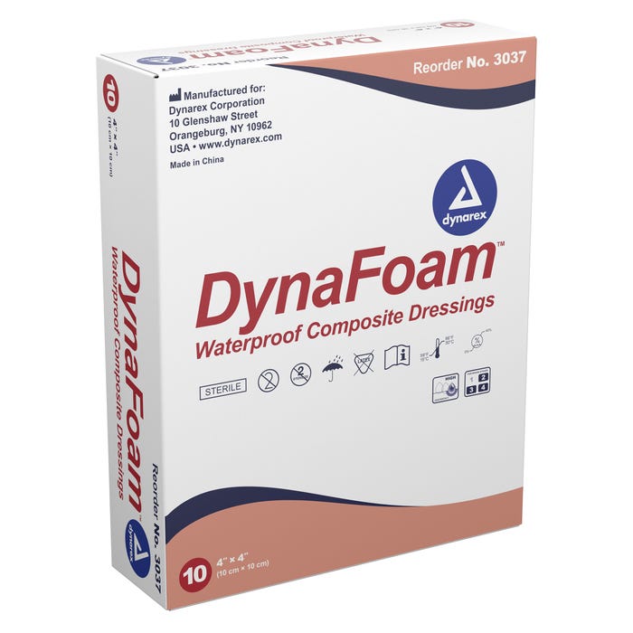 Dynarex DynaFoam Waterproof Bordered Foam Dressings case of 12 Quantity per box: 10