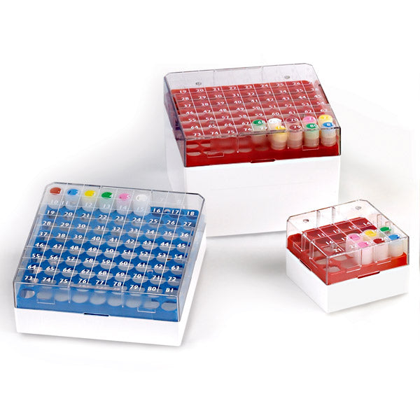 Globe Scientific BioBox 81, for 1.0mL and 2.0mL CryoClear Vials, Polycarbonate (PC), Holds 81 vials (9x9 format), Printed Lid, Pack Includes a CryoClear Vial Picker