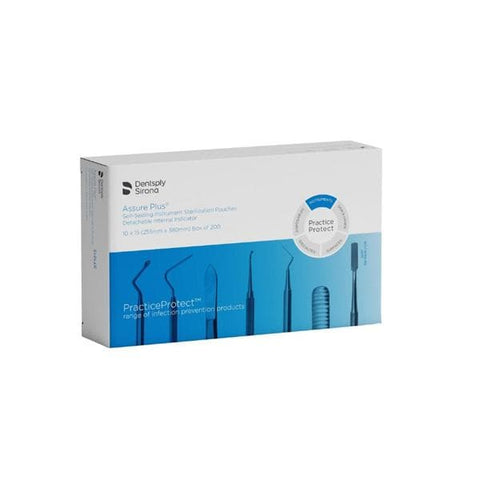 Dentsply Sirona Preventive Pouch Sterilization Assure Plus 10 in x 16 in Aqua Tint / White 200/Bx - 83020
