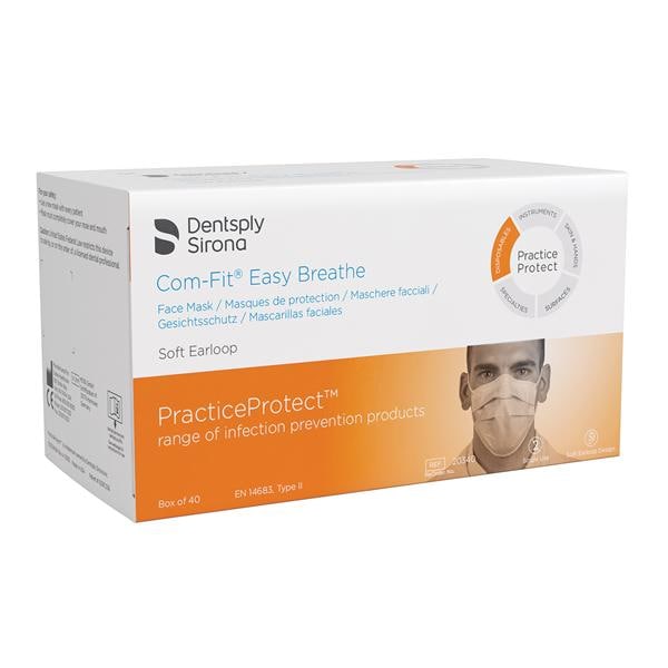 Dentsply Sirona Preventive Mask Com-Fit Eachsy Breathe Not ASTM Rated Pleated Blue 40/Bx - 20340