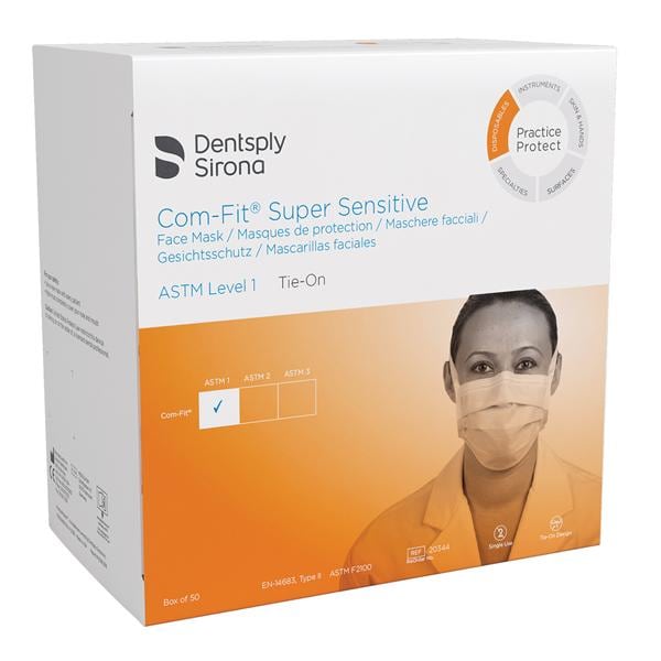 Dentsply Sirona Preventive Mask Procedure Com-Fit Super Sensitive ASTM 1 Pleated Wht Sz Perfume Free 50/Bx - 20346