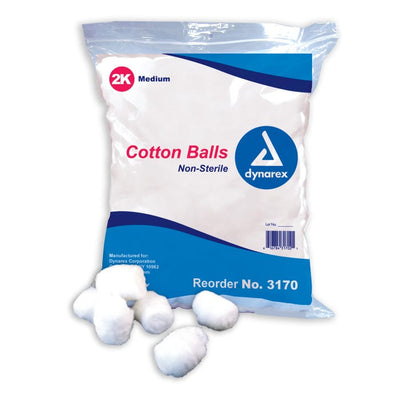 Dynarex Cotton Balls - Non-Sterile case of 2 Quantity per box: 2000