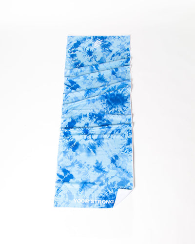 Yoga Strong, Anti Slip Towel, Blue Tie Dye