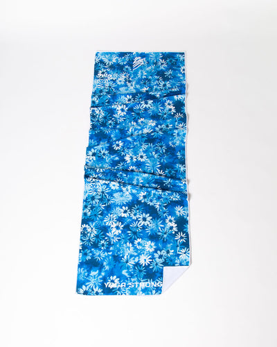 Yoga Strong, Anti Slip Towel, Blue Daisy