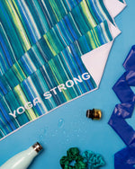 Yoga Strong, Anti Slip Towel, Green/Blue Stripe - FE-32-1556