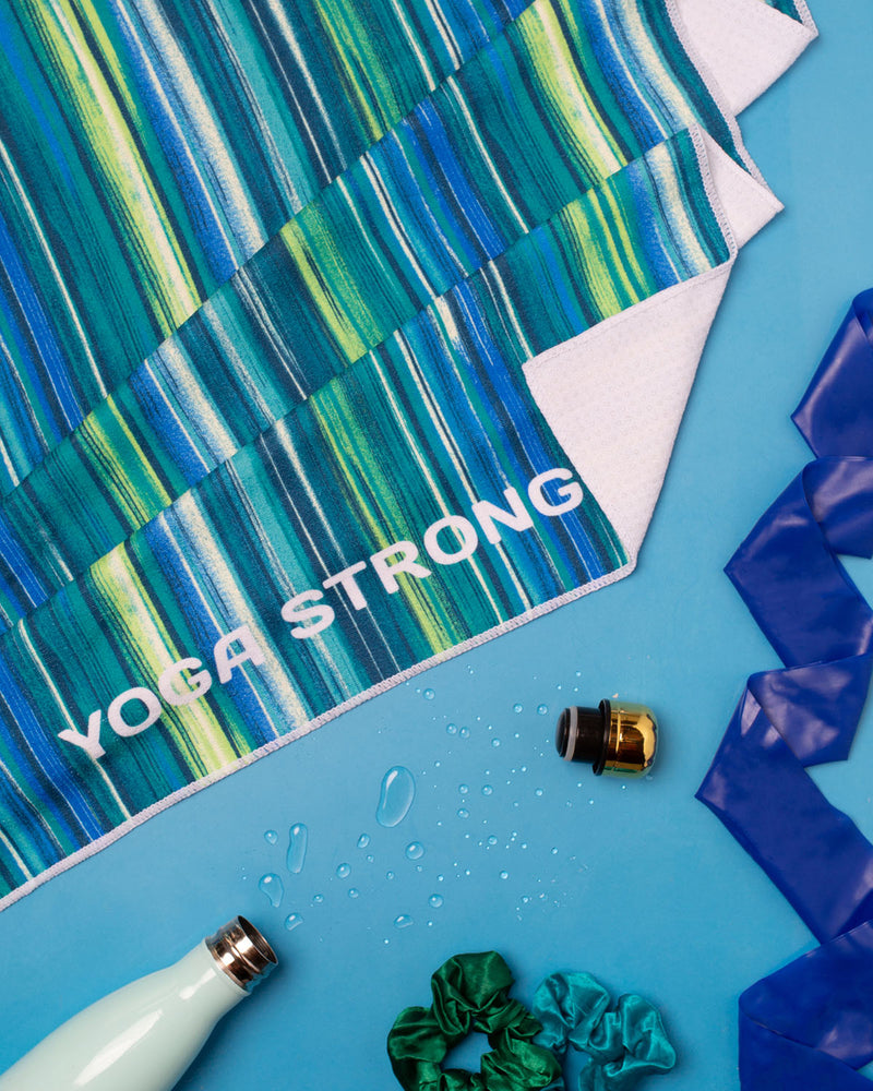 Yoga Strong, Anti Slip Towel, Green/Blue Stripe - FE-32-1556