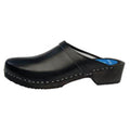 Cape Clogs Inc Clog Open Back Leather / Wood Base Womens Adult Black Size 7.5 Slip On Each - 132200238