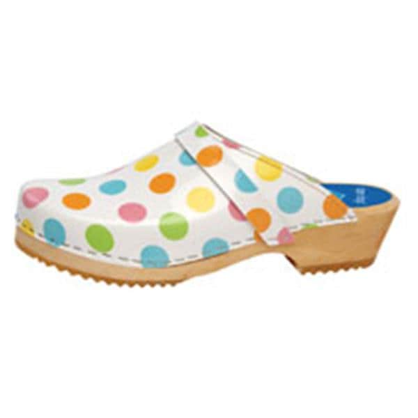 Cape Clogs Inc Clog Open Back Leather / Wood Base Womens Adult Dots Size 11 Slip On Each - 132217642