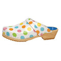 Cape Clogs Inc Clog Open Back Leather / Wood Base Womens Adult Dots Size 6 Slip On Each - 132217636