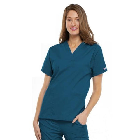 Cherokee Workwear Shirt Scrub Cherokee 4700 Womens X-Large Caribbean Blue Each - 4700-CARW-XL