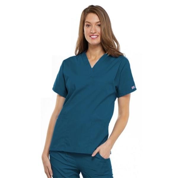 Cherokee Workwear Shirt Scrub Cherokee 4700 Womens X-Small Caribbean Blue Each - 4700-CARW-XS