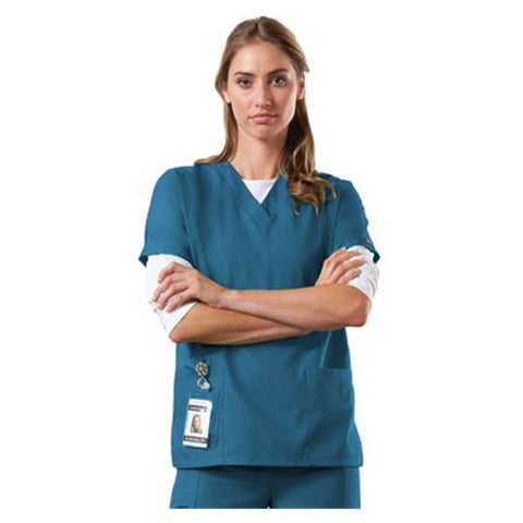 Cherokee Workwear Shirt Scrub Cherokee 4700 Womens 5X Large Caribbean Blue Each - 4700-CARW-5X