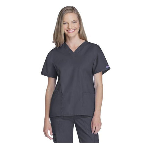 Cherokee Workwear Shirt Scrub Cherokee 4700 Womens 2X Large Pewter Each - 4700-PWTW-2X