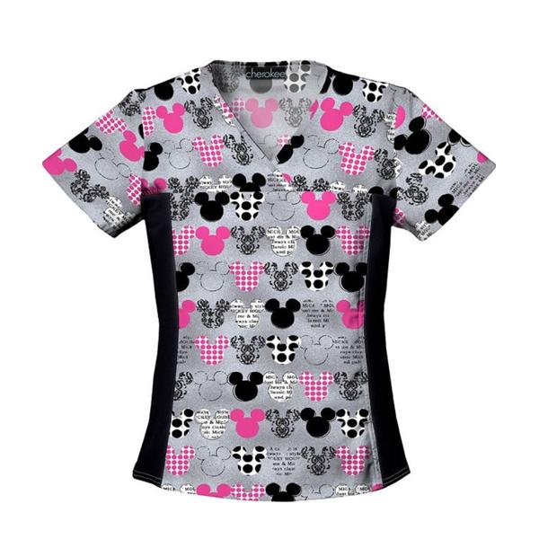 Cherokee Workwear Shirt Scrub 100% Cotton Womens Mickey Large 2 Pockets Each - 6875C-MKMK-L