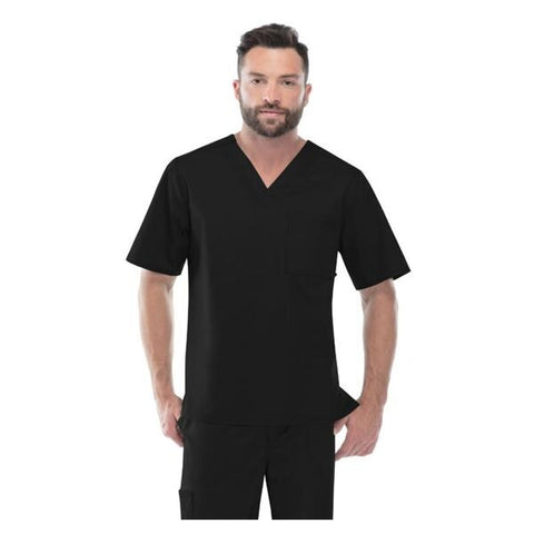 Cherokee Workwear Scrub Top Cherokee Luxe Mens Medium Black Each - 1929-BLKV-M
