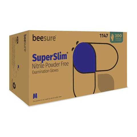 EcoBee Gloves Exam BeeSure SuperSlim PF Nitrile Latex-Free Md Midnight Blue 300/Bx, 10 BX/CA - BE1147