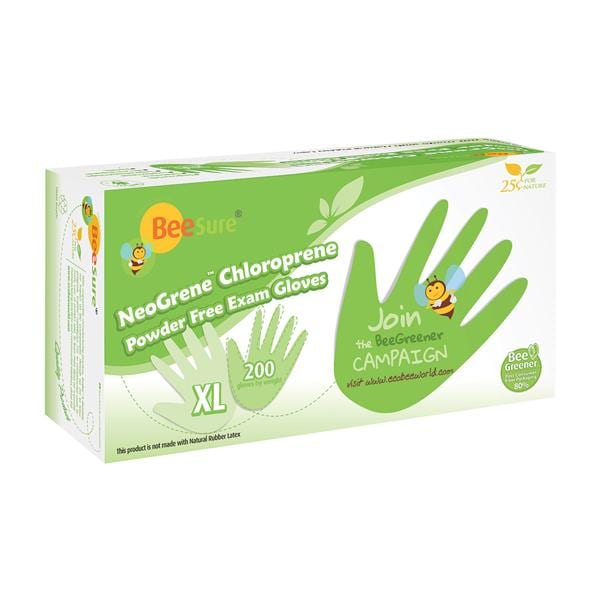 EcoBee Gloves Chloroprene BeeSure NeoGrene Latex-Free PF X-Large NS Green 200/Bx, 10 BX/CA - BE1189