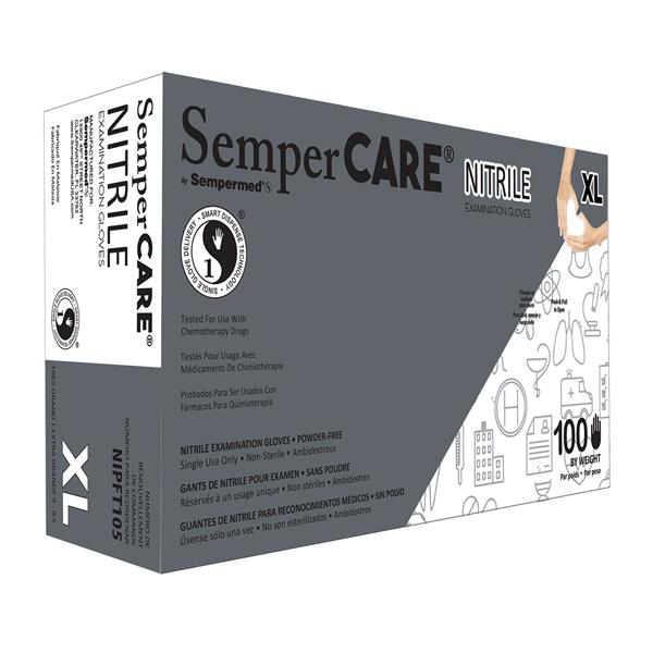 Sempermed USA, Inc Gloves Exam Sempercare Powder-Free Nitrile Latex-Free X-Large 100/Bx, 10 BX/CA - NIPFT105