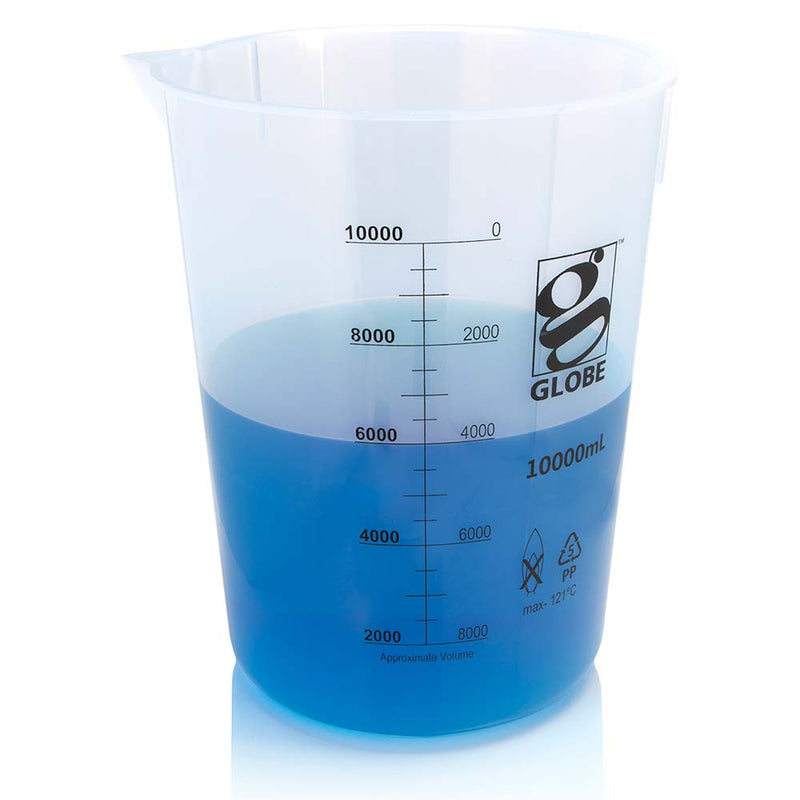 Globe Scientific 10,000mL Beaker, Diamond Essentials, Griffin Style, Low Form, Printed Graduations, PP
