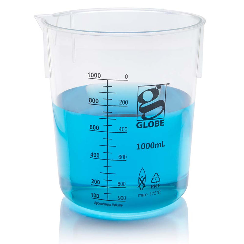Globe Scientific 1000mL Beaker, Diamond Essentials, Griffin Style, Low Form, Printed Graduations, PMP