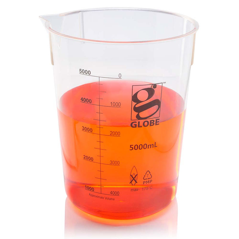 Globe Scientific 5000mL Beaker, Diamond Essentials, Griffin Style, Low Form, Printed Graduations, PMP