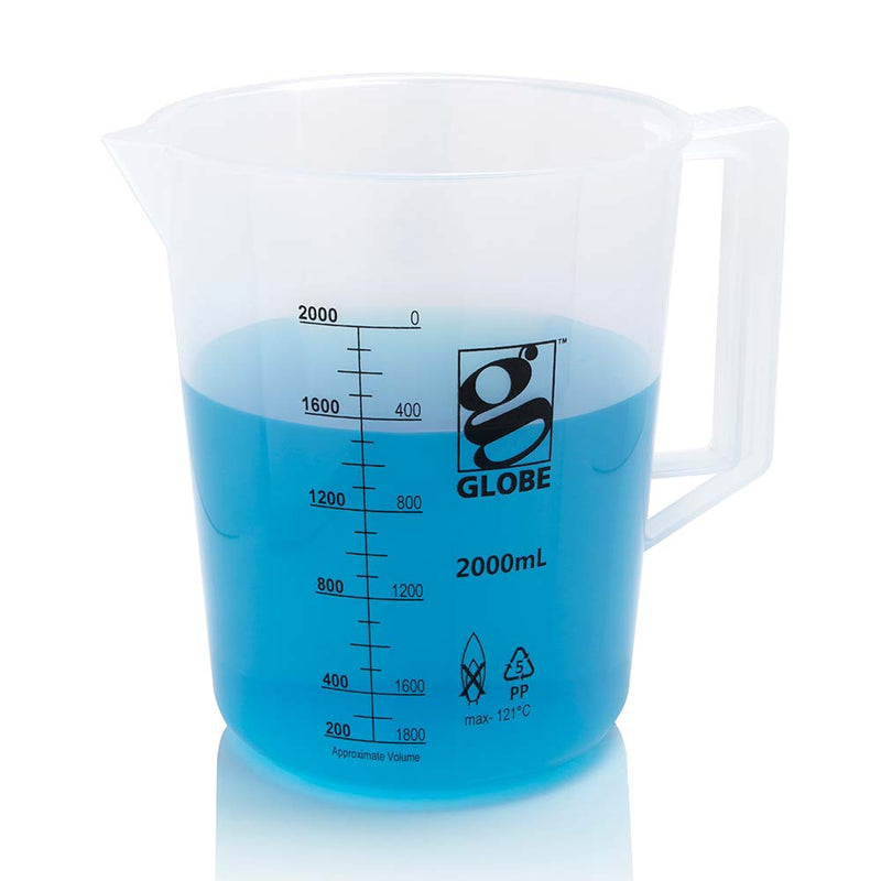 Globe Scientific 2000mL Beaker with Handle, Diamond Essentials, Low Form, Printed Graduations, PP