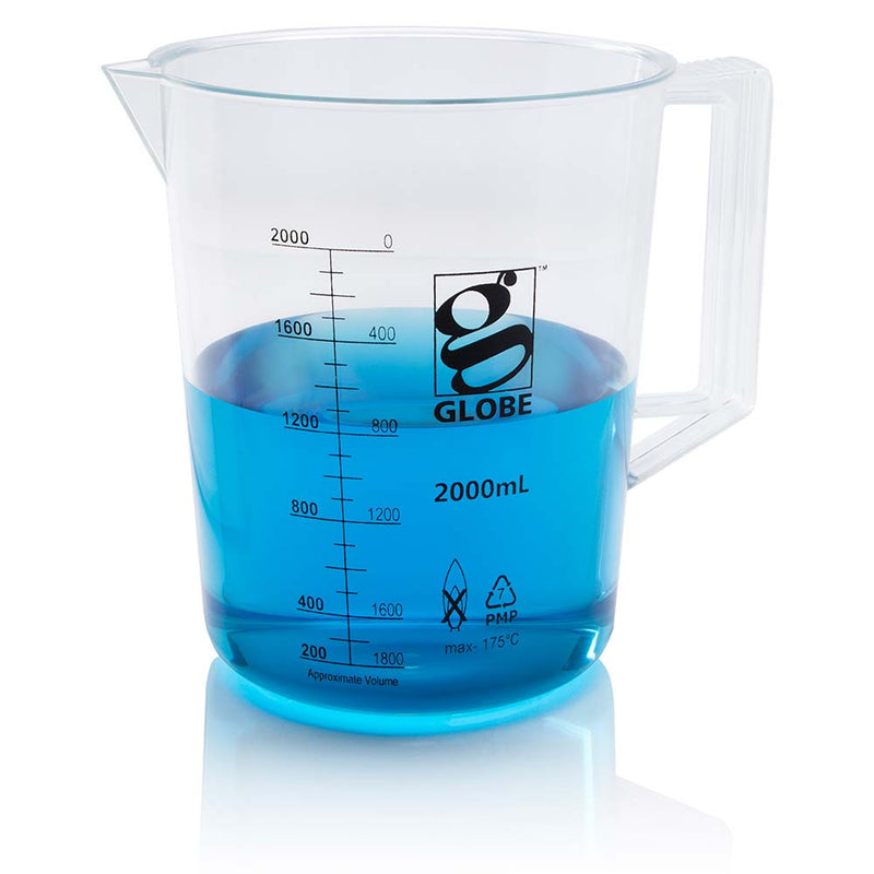 Globe Scientific 2000mL Beaker with Handle, Diamond Essentials, Low Form, Printed Graduations, PMP