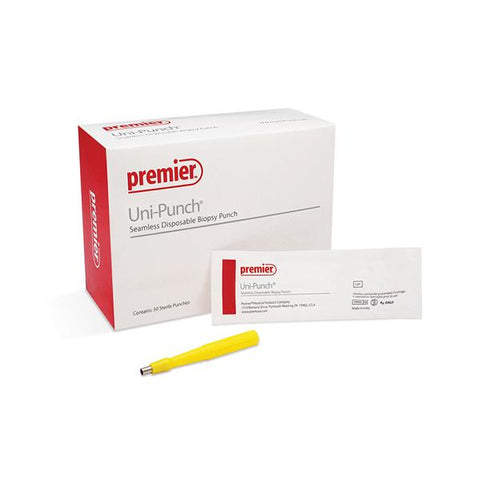 Premier Medical Biopsy Punch Dermal Uni-Punch 3mm Ribbed Hollow Handle SS Bld Disp Strl 50/Bx - 33513