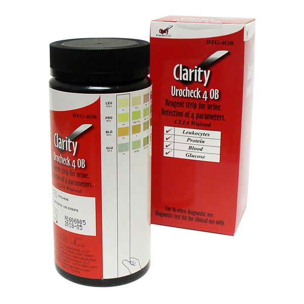 Diagnostic Test Group Clarity 4 OB Urinalysis Test Strips With 4 Parameters CLIA Waived 100/Bx - DTG-4OB