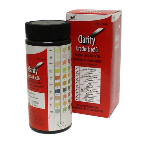 Diagnostic Test Group Clarity 10 SG Urinalysis Test Strips For ABX Pentra CLIA Waived 10 Panel 100/Bx - DTG-10SG